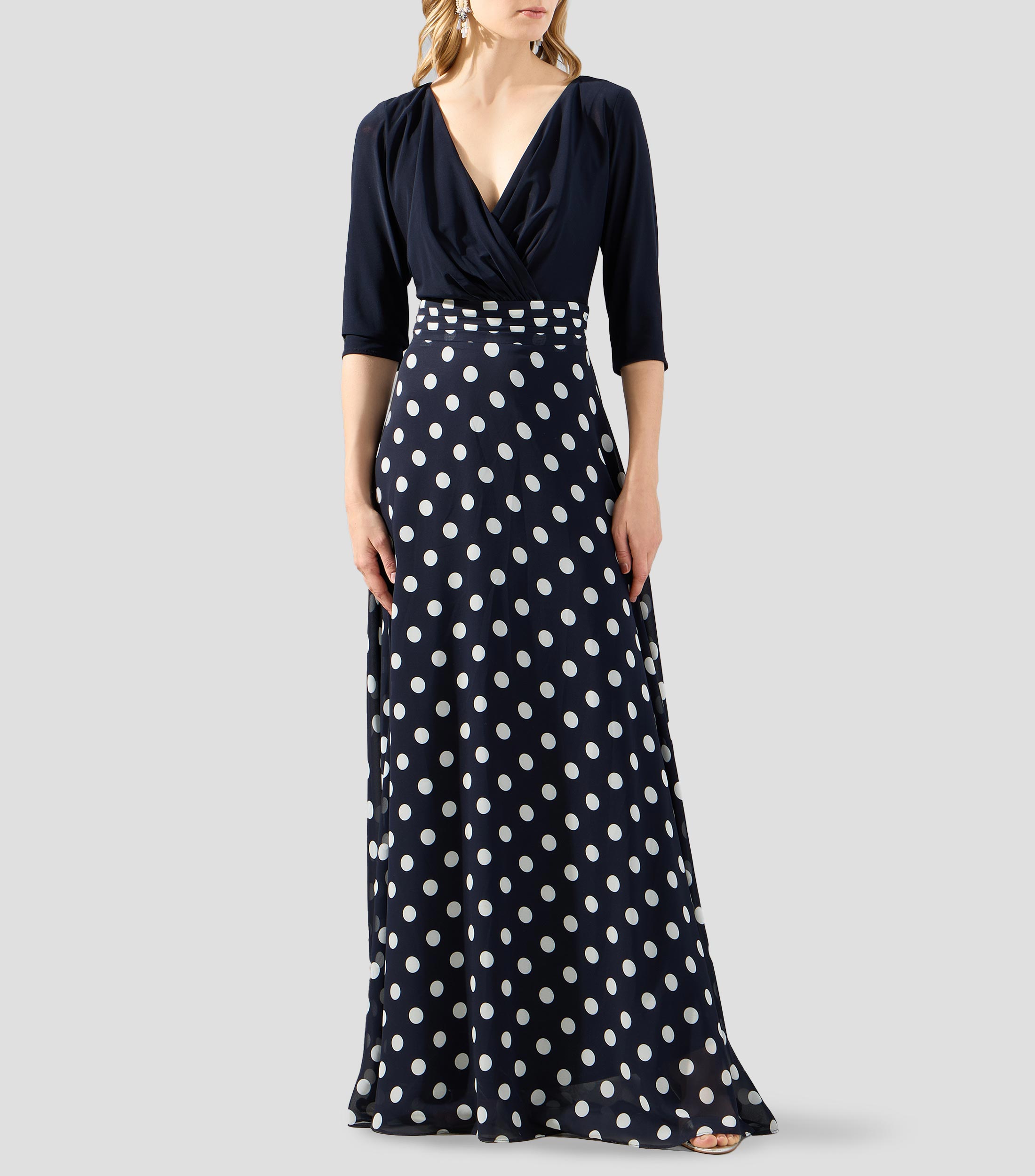 Vestido de fiesta largo manga 3/4 polkadots Mujer